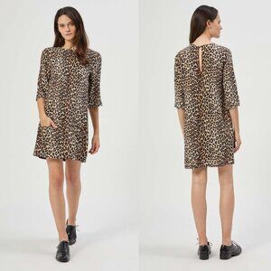Equipment Aubrey Silk Shift Dress, Leopard, Brown/Tan, S